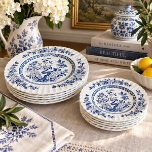 J&G Meakin Indian Tree Blue White Plates Set of 11 England Transferware